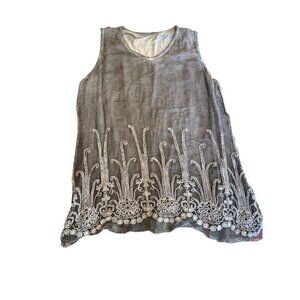 Soft Surroundings Gray Tunic with White Embroidery